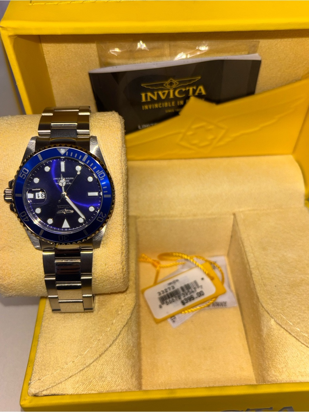 NWT Invicta Silver-Tone Bracelet Watch with Blue Dial and Bezel